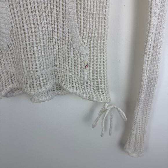 Abercrombie & Fitch Womens Long Sleeve Open Knit White Hooded Sweater Medium - Picture 5 of 13